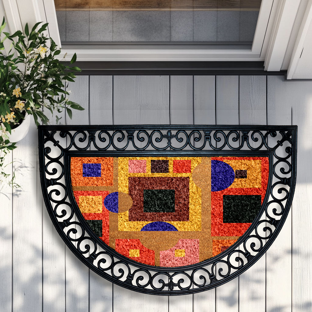 Geometric Coco Doormat, Abstract Welcome Mat, Modern Art Entry Rug