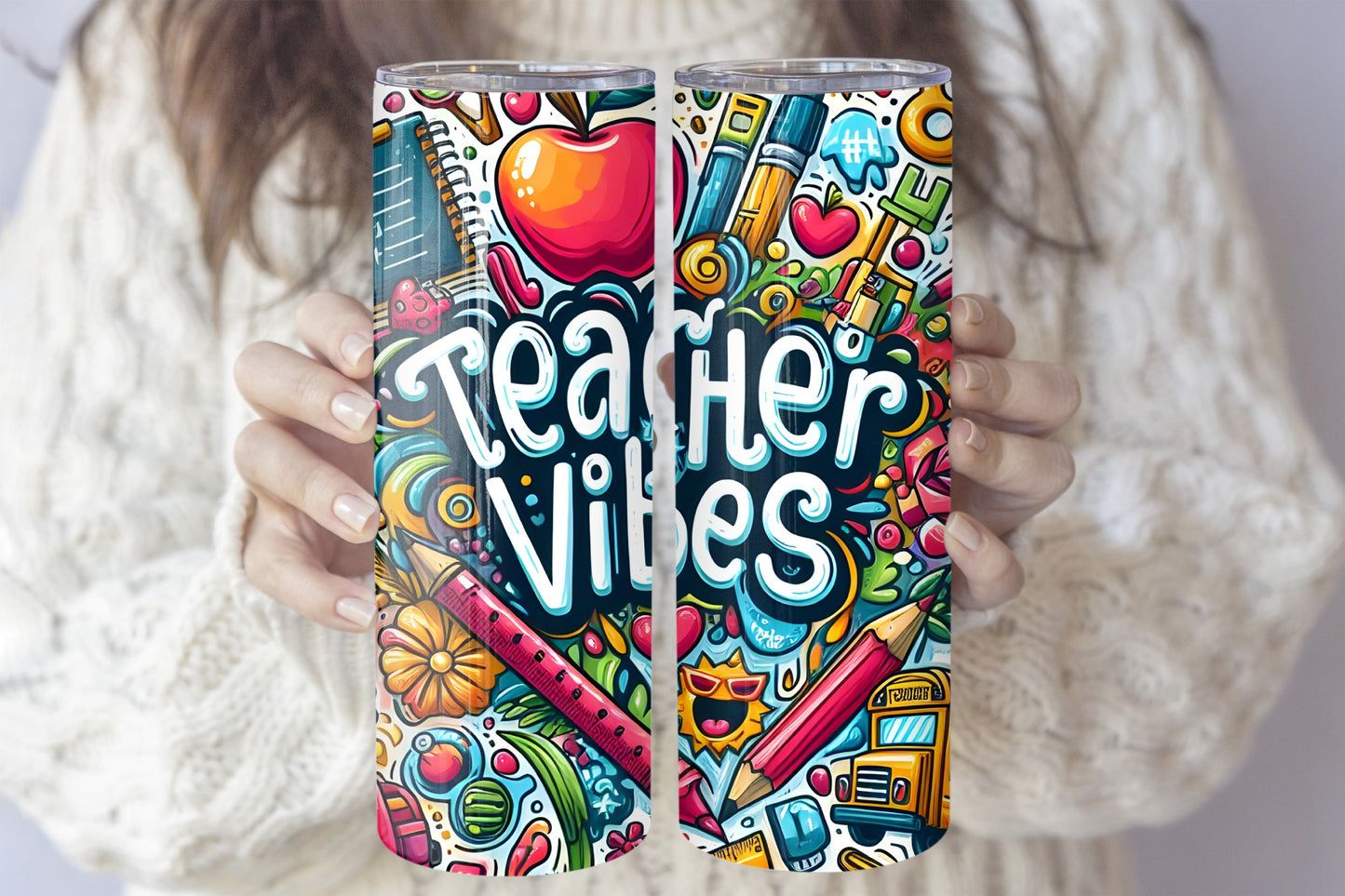 Vibrant Teacher Vibes Tumbler, First Day Cute Steel Bottle