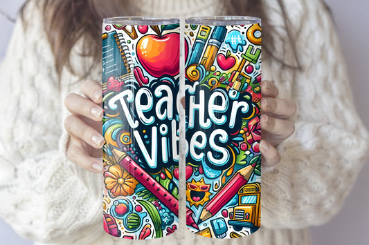 Vibrant Teacher Vibes Tumbler, First Day Cute Steel Bottle