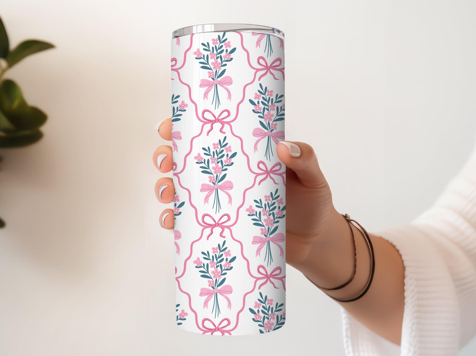 Romantic Pink Coquette Tumbler, Aesthetic Flower Stainless Steel Cup