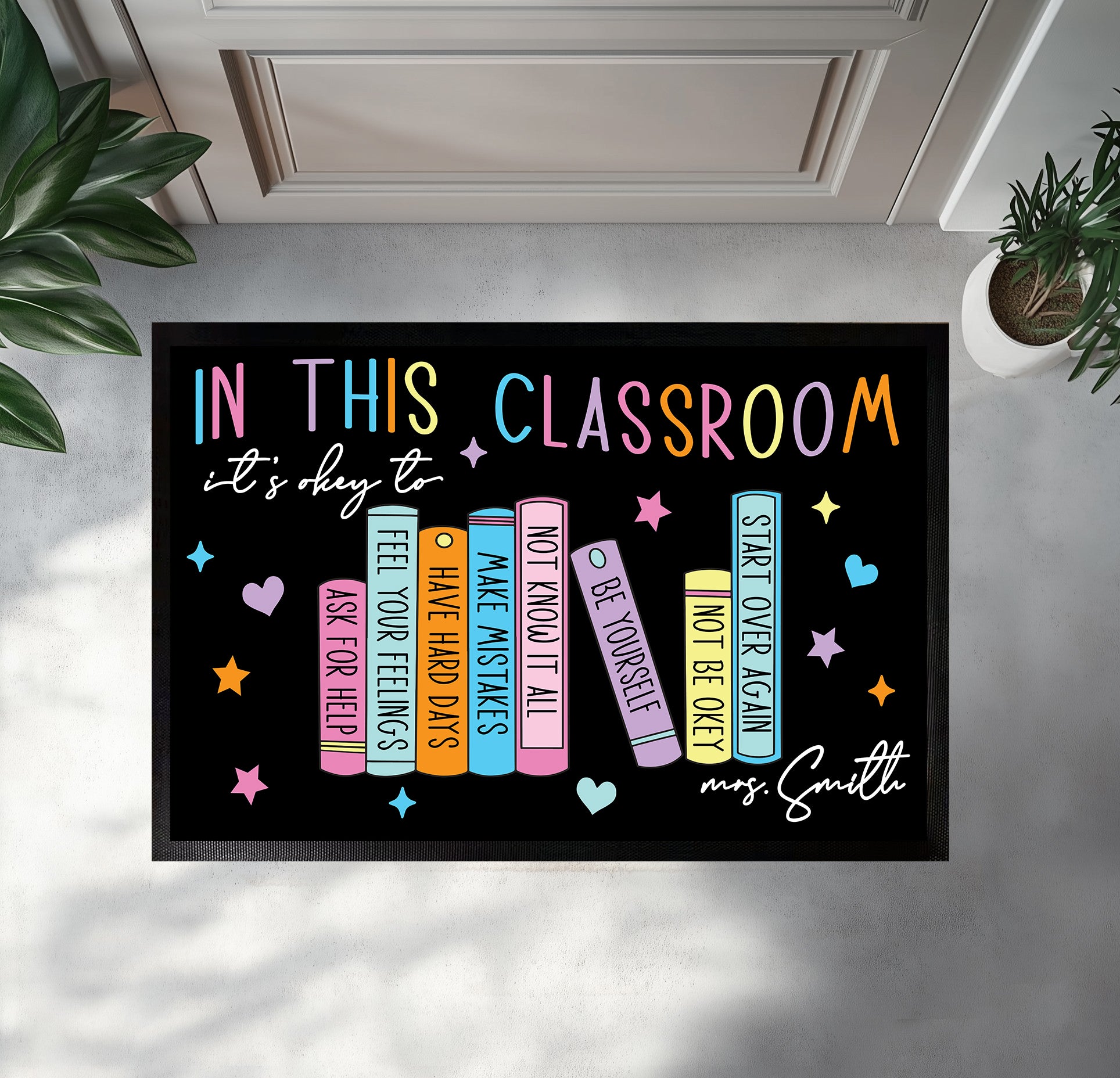 Personalized Teacher Welcome Mat, School Decor Promoting Kindness