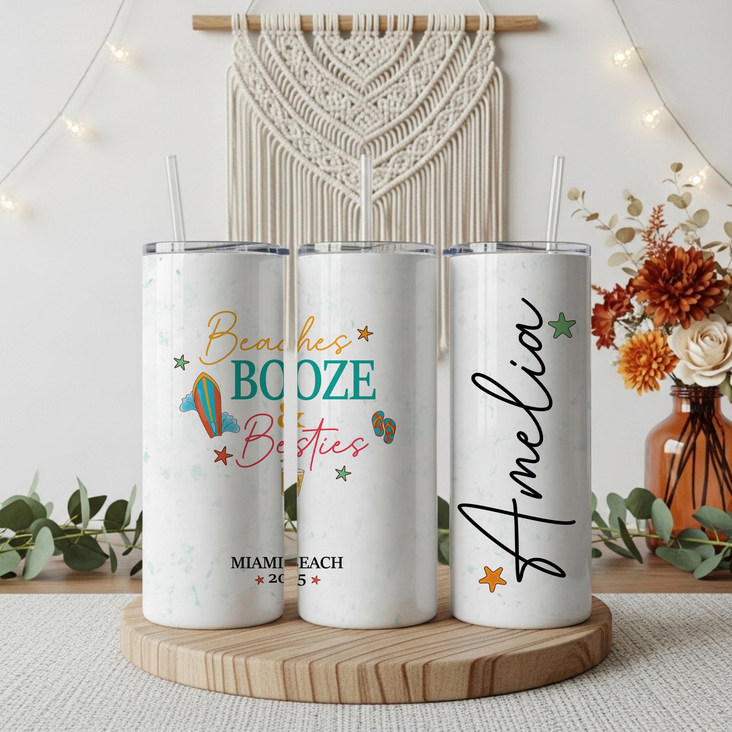Custom Beaches, Booze & Besties Tumbler - Perfect Bridal Party Gift!