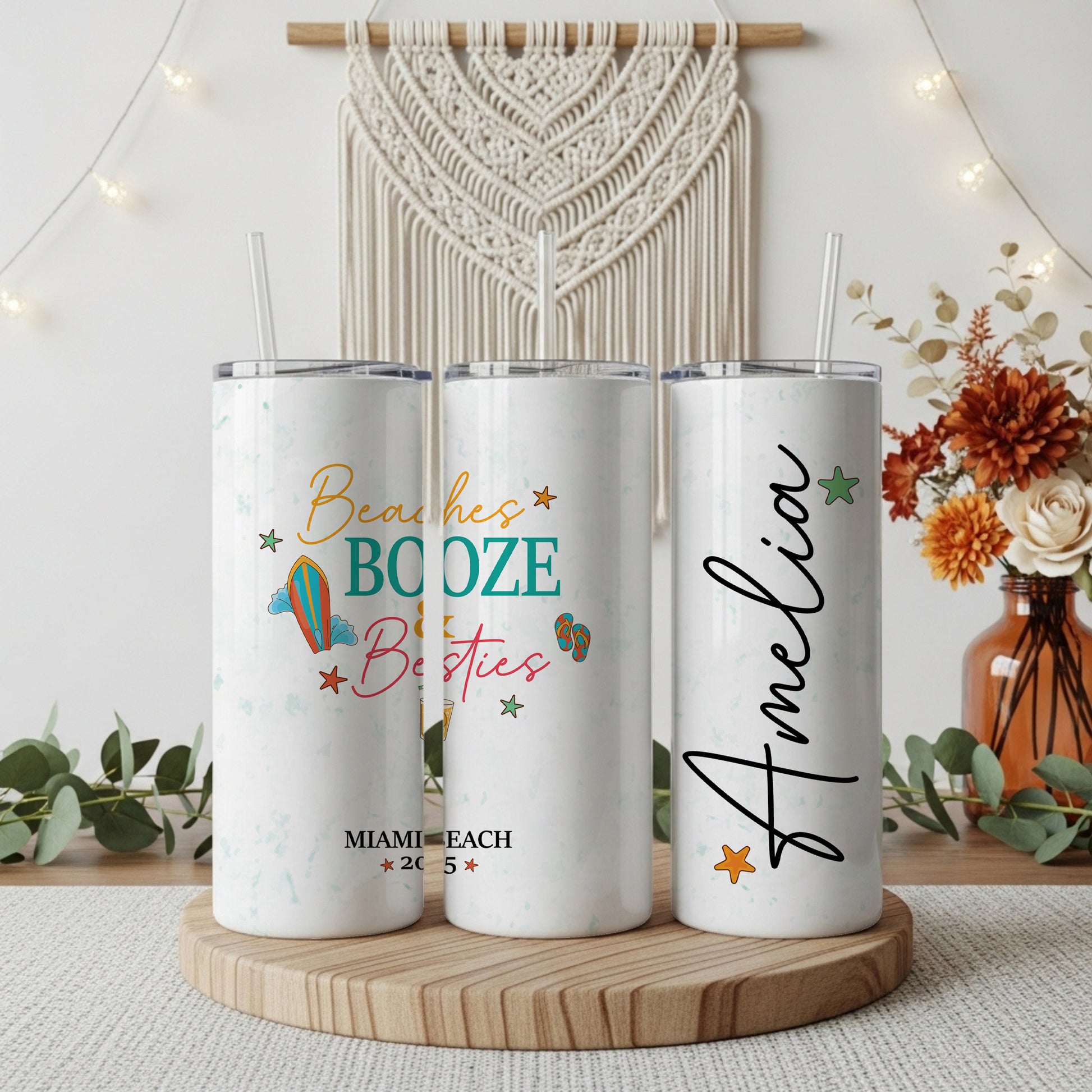 Custom Beaches, Booze & Besties Tumbler - Perfect Bridal Party Gift!