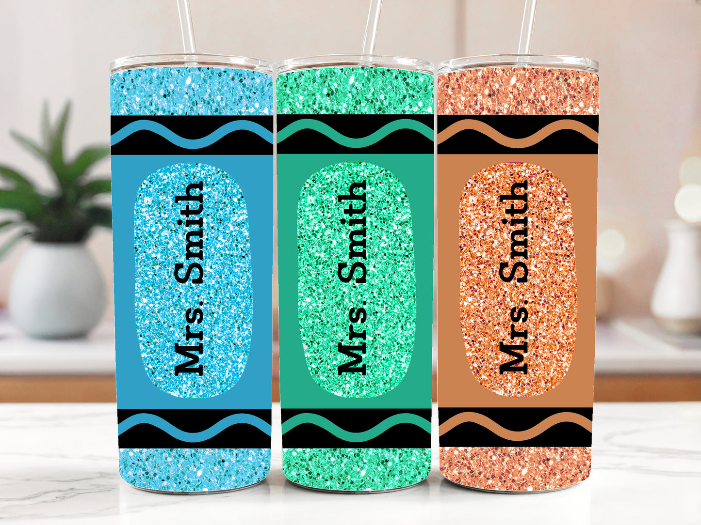 Personalized Glitter Teacher Tumbler, Colorful Insulated Appreciation Gift with Straw