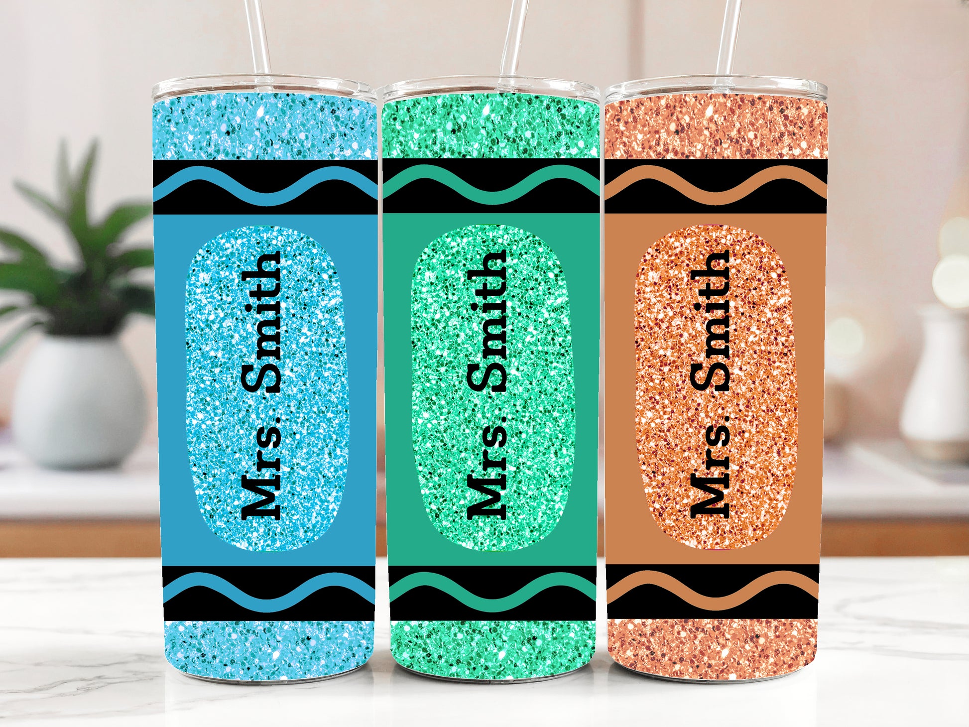Personalized Glitter Teacher Tumbler, Colorful Insulated Appreciation Gift with Straw