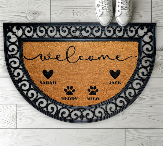 Custom Family & Pet Name Doormat, Paw Print Welcome Mat