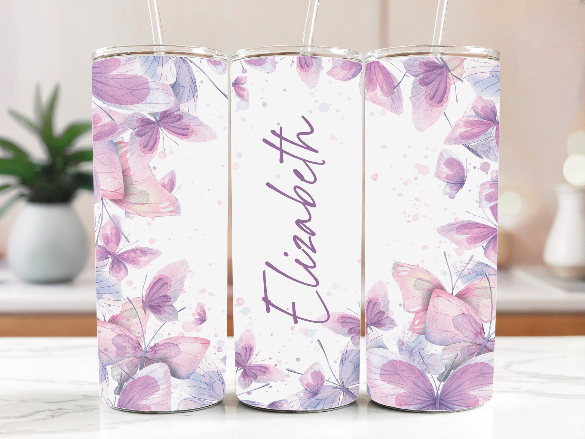 Butterfly Aesthetic Tumbler, Personalized 20oz Stainless Steel Insulated Travel Mug