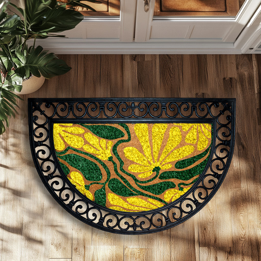 Boho Floral Coco Doormat, Abstract Flower Welcome Mat, Elegant Rug