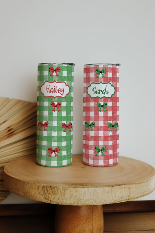 Customize Your Festive Xmas Tumbler, Plaid & Christmas Icons Design