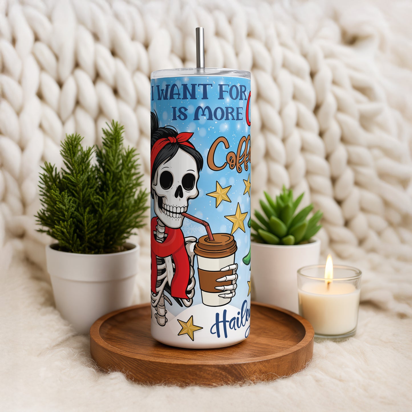 Personalizable Christmas Coffee Tumbler, Funny Saying Tired Mom Gift