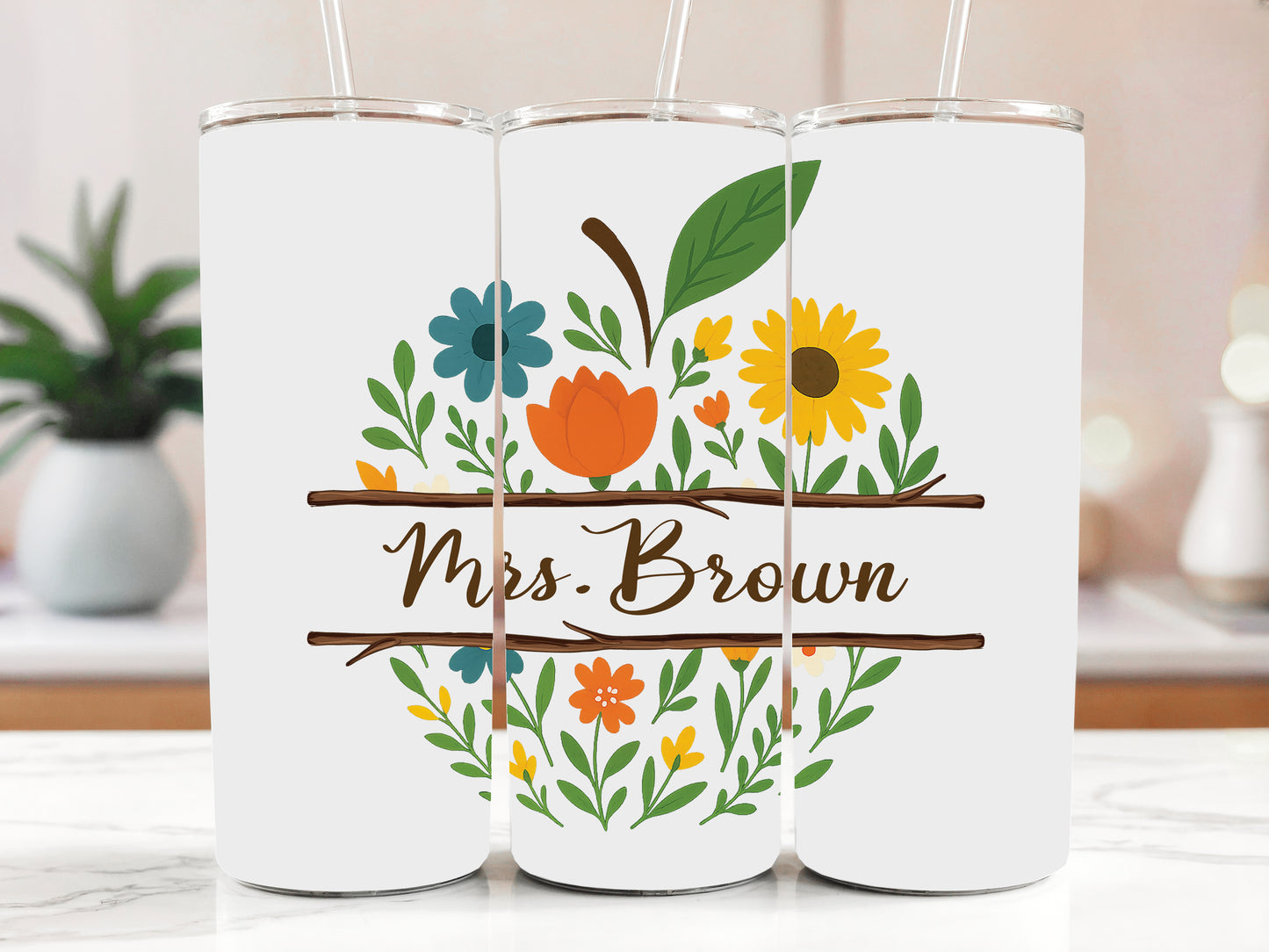 Teacher's Personalized Stainless Steel Tumbler,Colorful Appreciation Gift, Classroom Floral