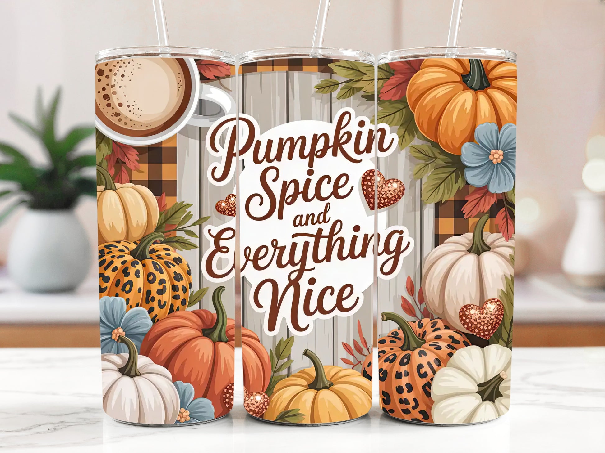 Cozy Pumpkin Spice Tumbler with Straw for Thanksgiving Celebrations