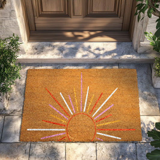 Sunburst Welcome Mat, Minimalist Front Porch Decor, Housewarming Gift Idea