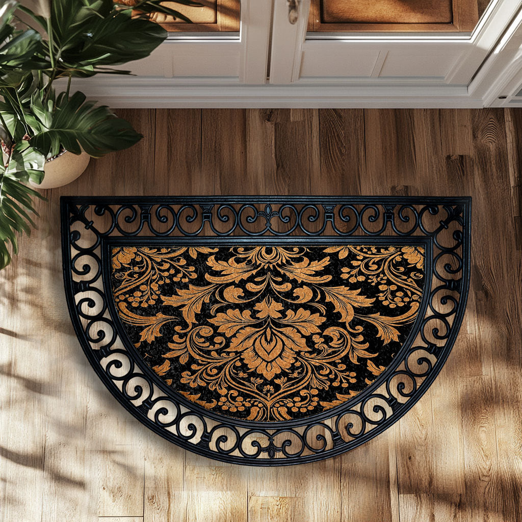 Elegant Damask Coco Doormat, Baroque Style Entryway Rug, Durable Chic