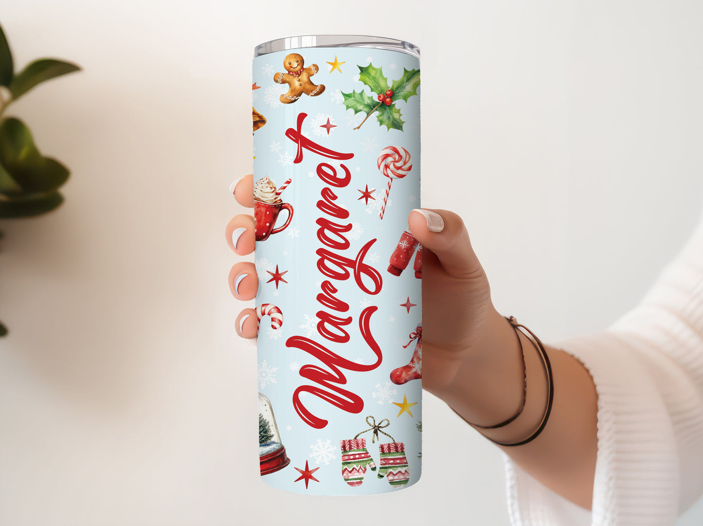 Stainless Steel Tumbler: Santa & Christmas Icon Design, Winter Holiday Gift
