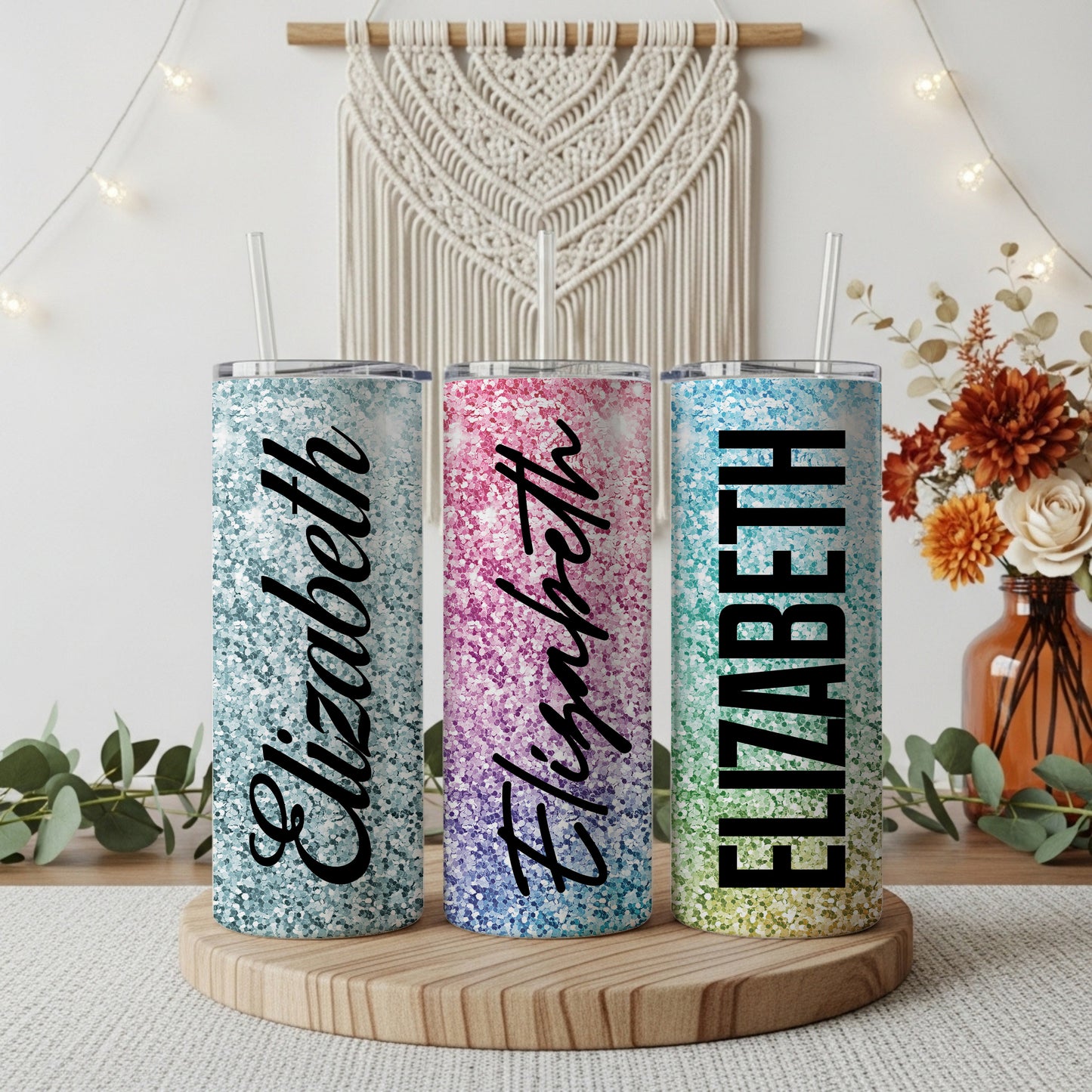 Personalized Glitter Tumbler, Vibrant Bachelorette Party Drinkware, Matching Girls Trip Gift