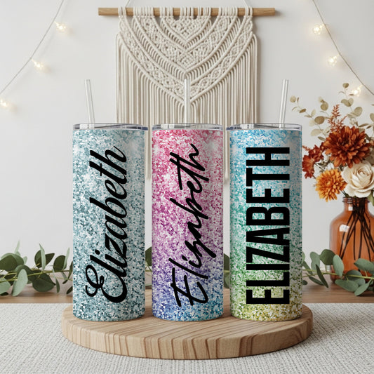 Personalized Glitter Tumbler, Vibrant Bachelorette Party Drinkware, Matching Girls Trip Gift
