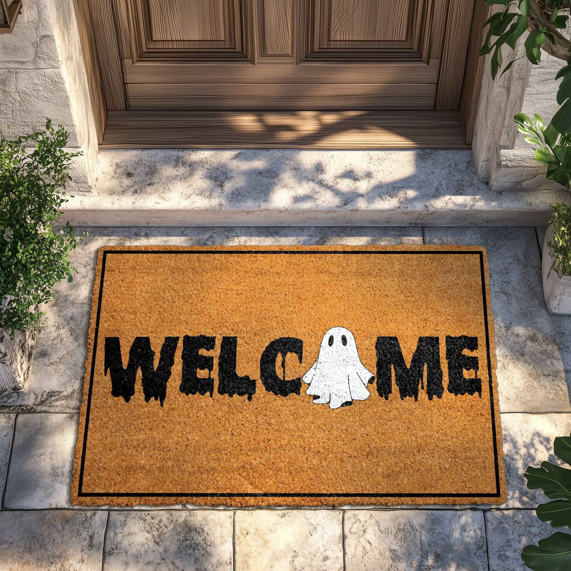 Ghostly Welcome: Halloween Doormat, Spooky Outdoor Decor for Fall