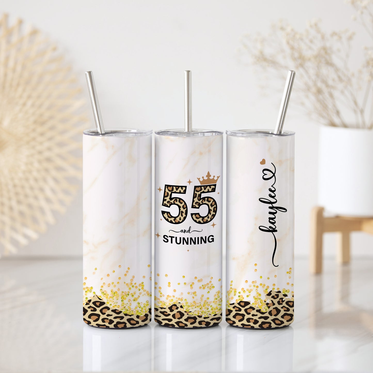 Stylish Leopard Print Tumbler: Glittery Birthday Gift for Preppy Women