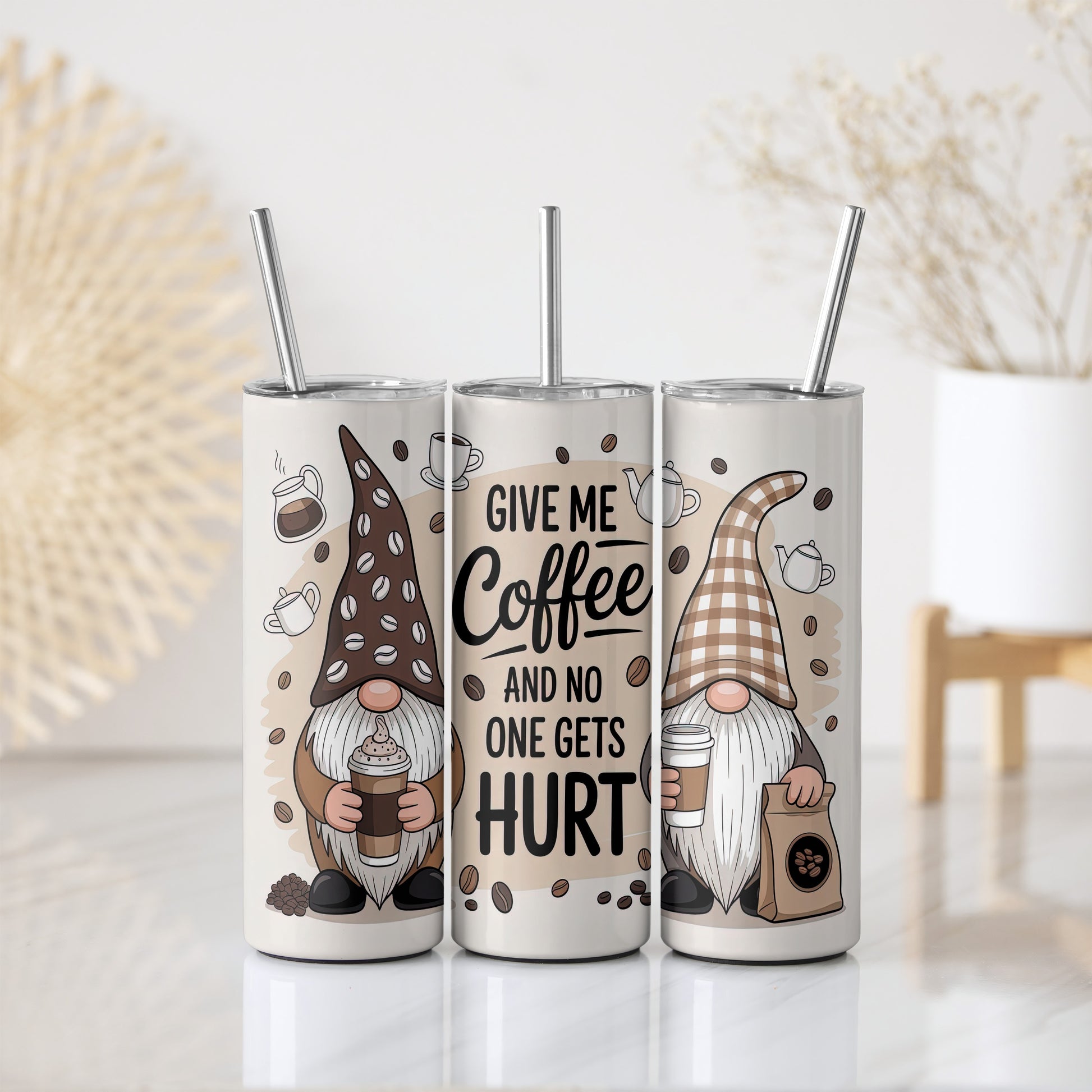 Whimsical Gnome Tumbler, Funny Coffee Lovers Stainless Steel Gift