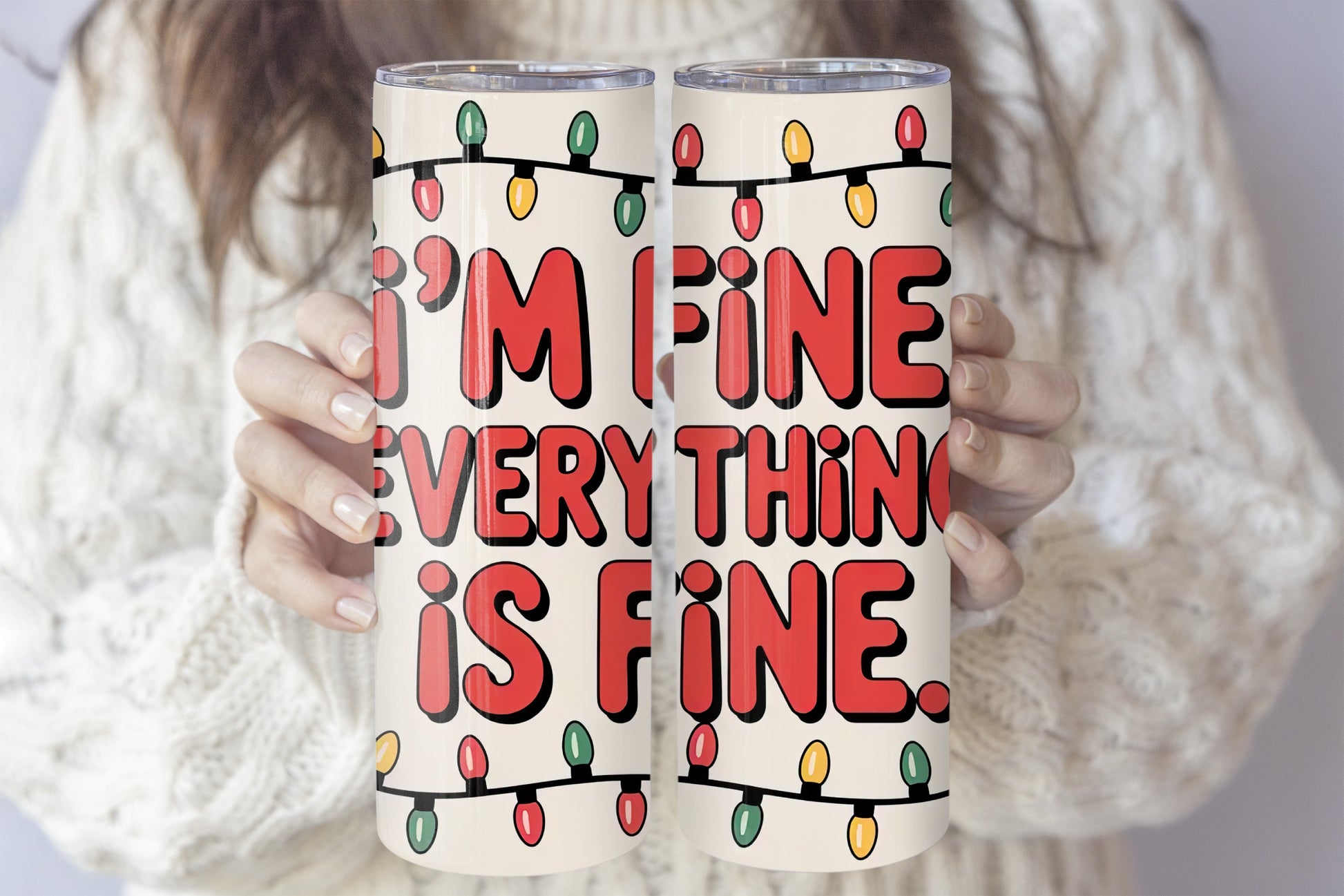 Sarcastic Christmas Lights Tumbler, Motivational Stainless Steel Bottle, Xmas Theme