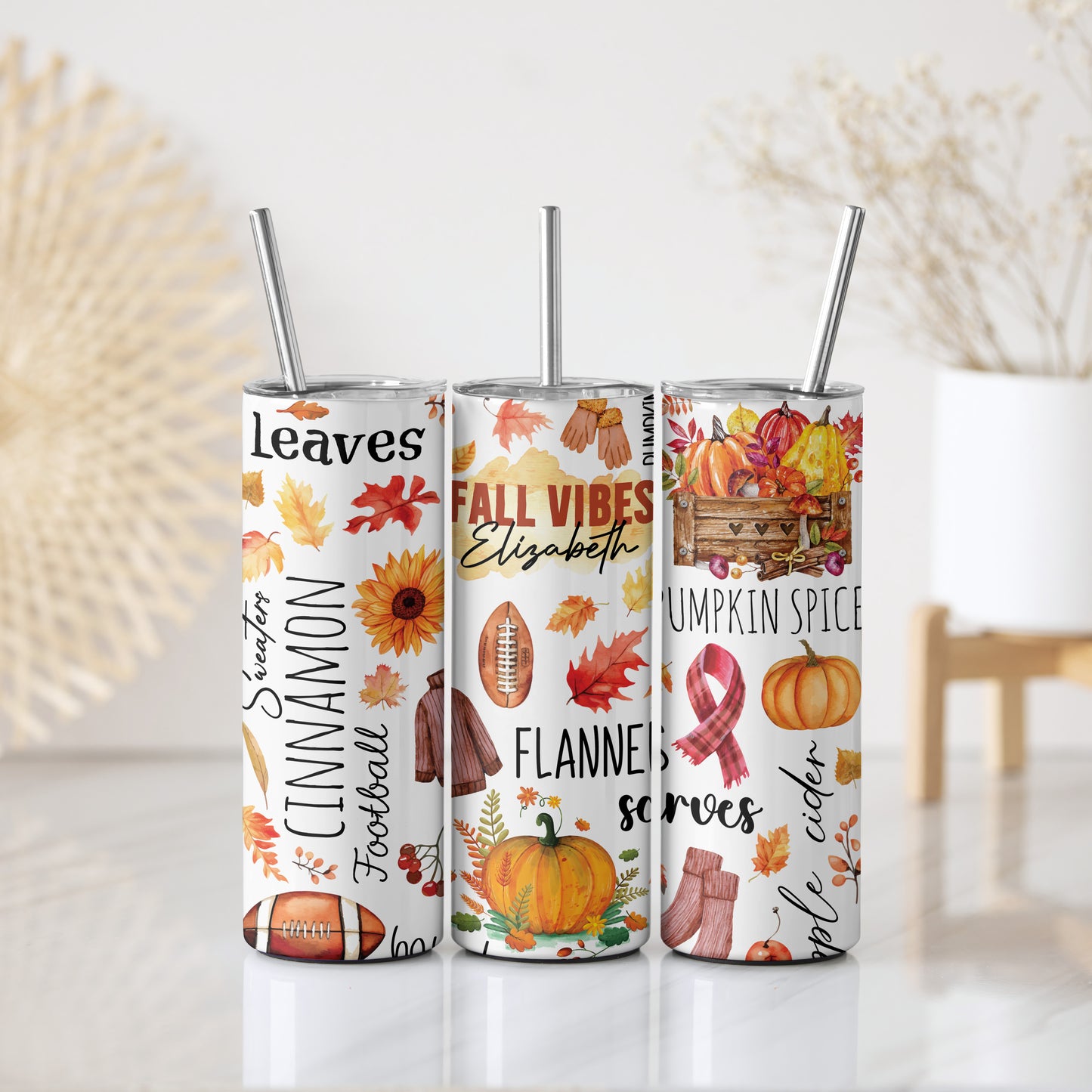 Personalized Fall Vibes Tumbler, Pumpkin Season Design Coffee Cup