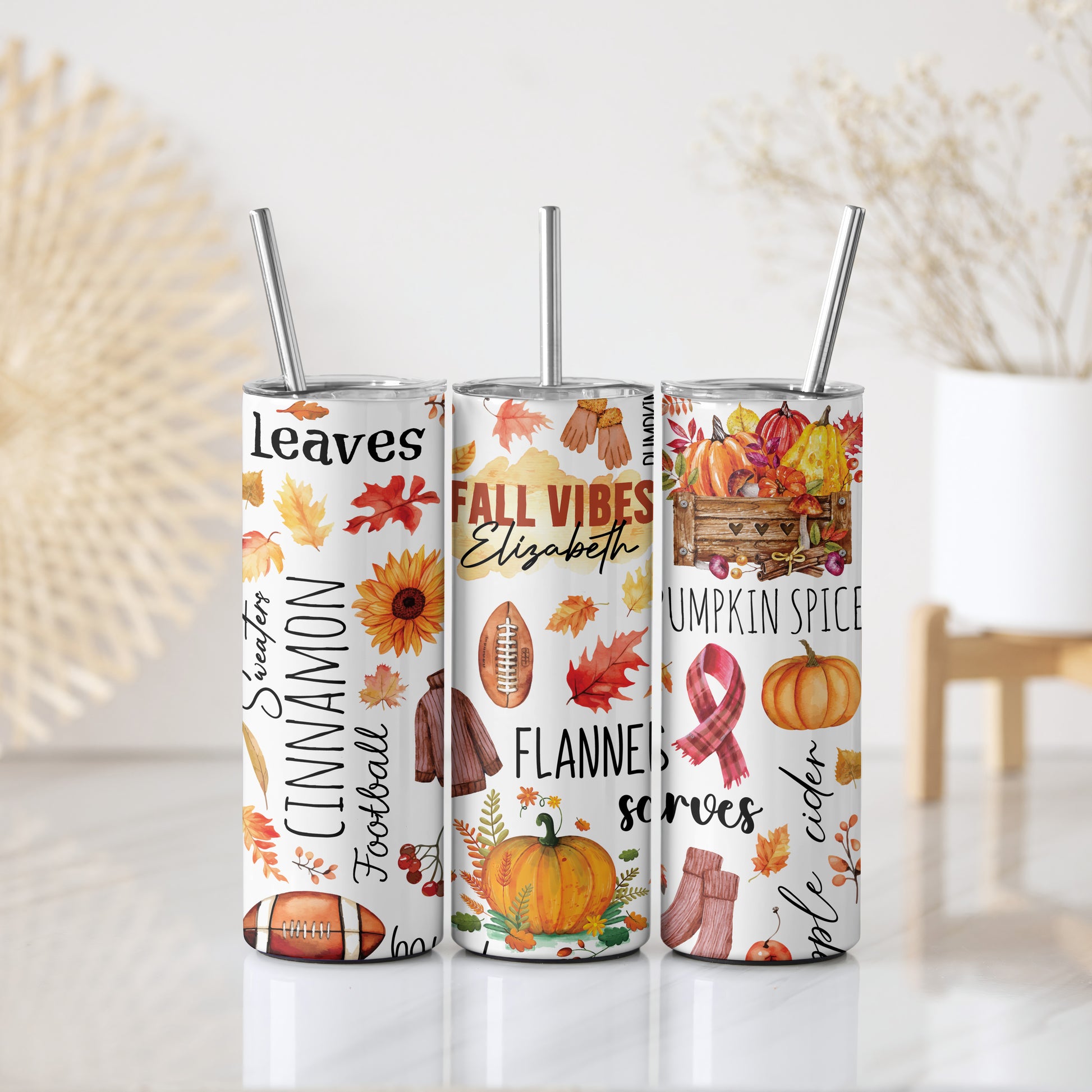 Personalized Fall Vibes Tumbler, Pumpkin Season Design Coffee Cup