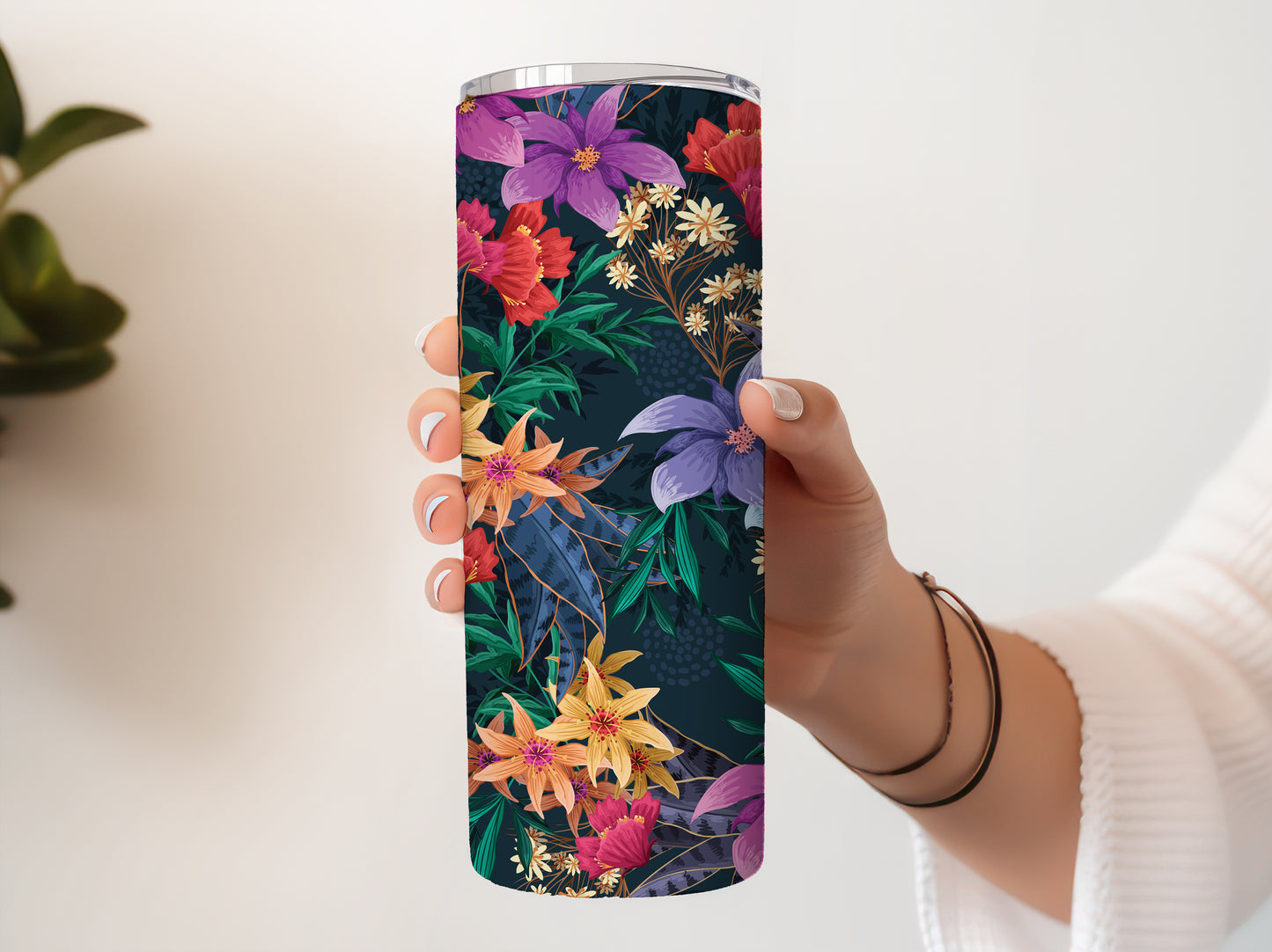 Vibrant Tropical Flower Tumbler, Aesthetic Floral Steel Water Bottle