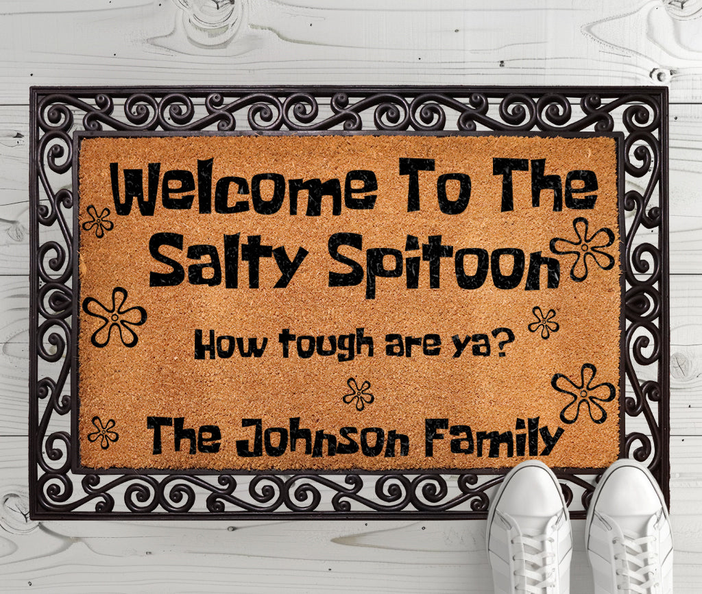 Custom Cartoon-Inspired Salty Spitoon Doormat, Sarcastic & Humorous Welcome Mat
