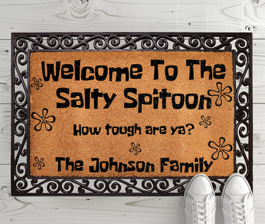 Custom Cartoon-Inspired Salty Spitoon Doormat, Sarcastic & Humorous Welcome Mat
