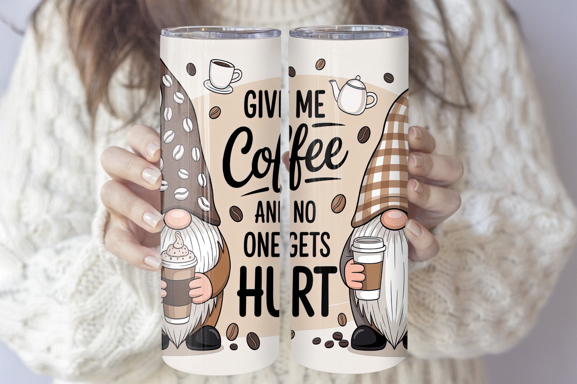 Whimsical Gnome Tumbler, Funny Coffee Lovers Stainless Steel Gift