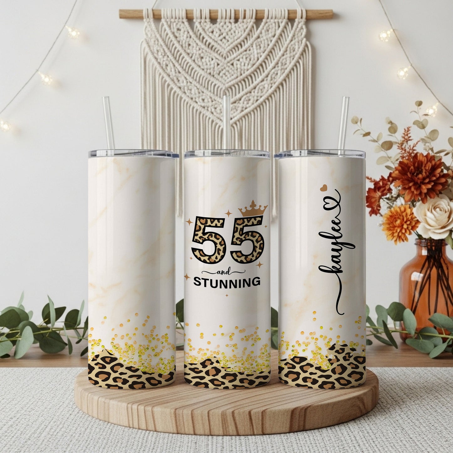Stylish Leopard Print Tumbler: Glittery Birthday Gift for Preppy Women