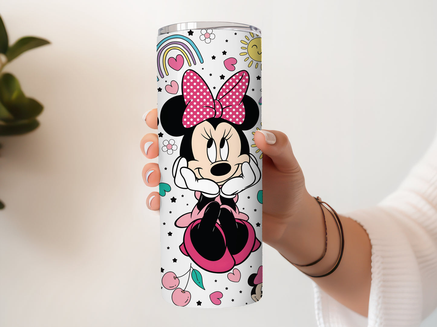 Minnie Mouse Tumbler: Flowers, Butterflies, Hearts, Sunshine, 20 Oz Cup