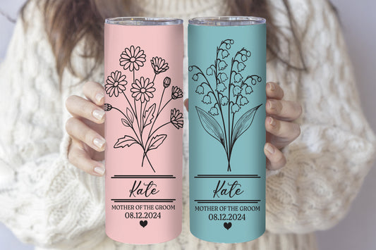 Personalized Floral Tumbler Set, Matching Stainless Steel Bottles for Bachelorette Party