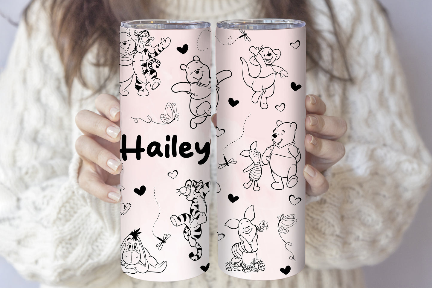 Personalized Winnie The Pooh Tumbler, Stainless Steel Cup with Friends