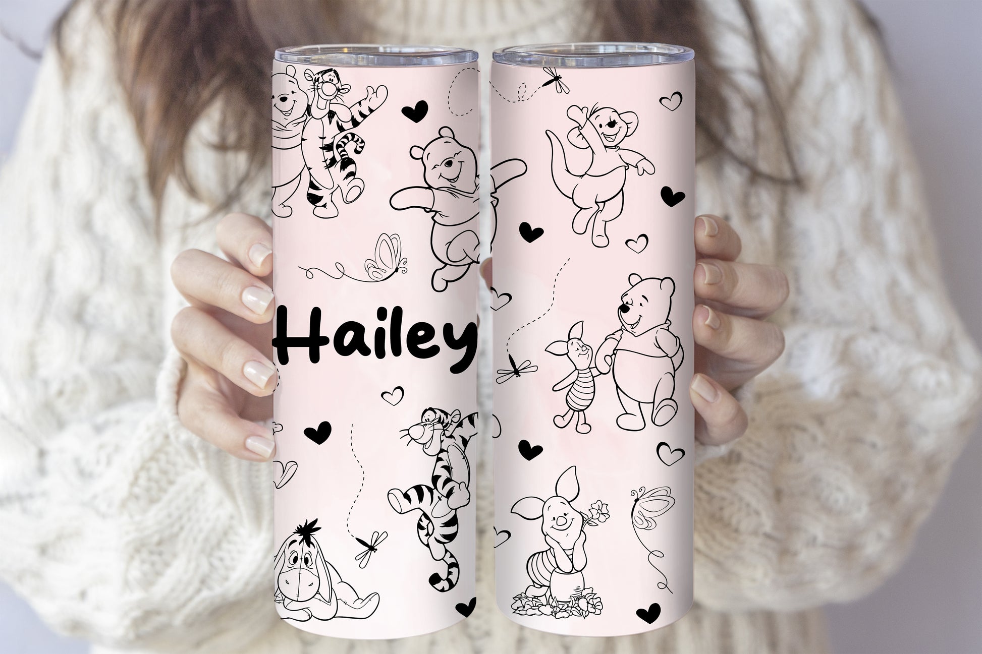Personalized Winnie The Pooh Tumbler, Stainless Steel Cup with Friends