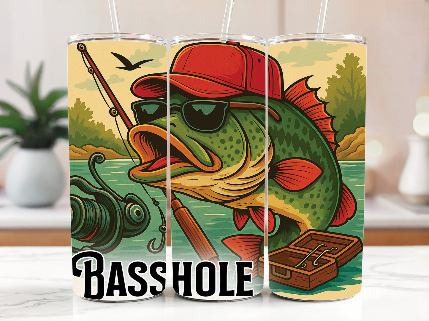 Basshole Tumbler, Fishing Water Bottle, Humorous Insulated Drinkware