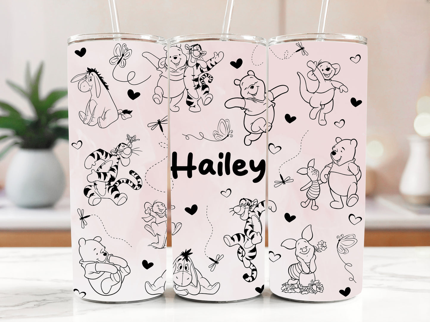 Personalized Winnie The Pooh Tumbler, Stainless Steel Cup with Friends