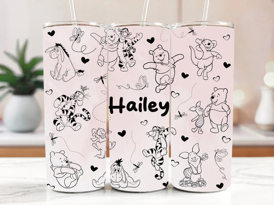 Personalized Winnie The Pooh Tumbler, Stainless Steel Cup with Friends
