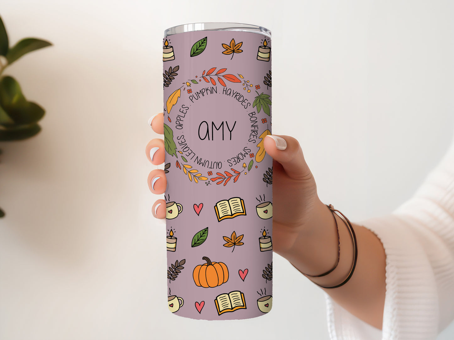 Cozy Fall Theme Tumbler: Pumpkins, Books Pattern, Autumn Lovers Gift
