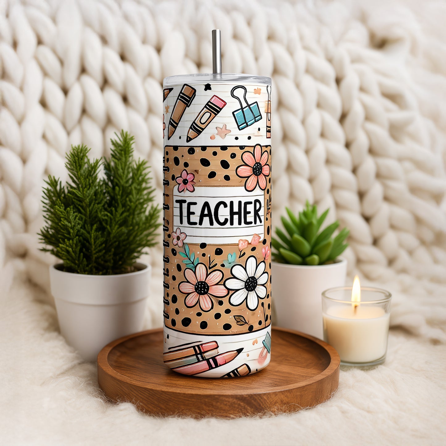 Leopard Pattern Teacher Tumbler, Stylish School Water Bottle for Educators