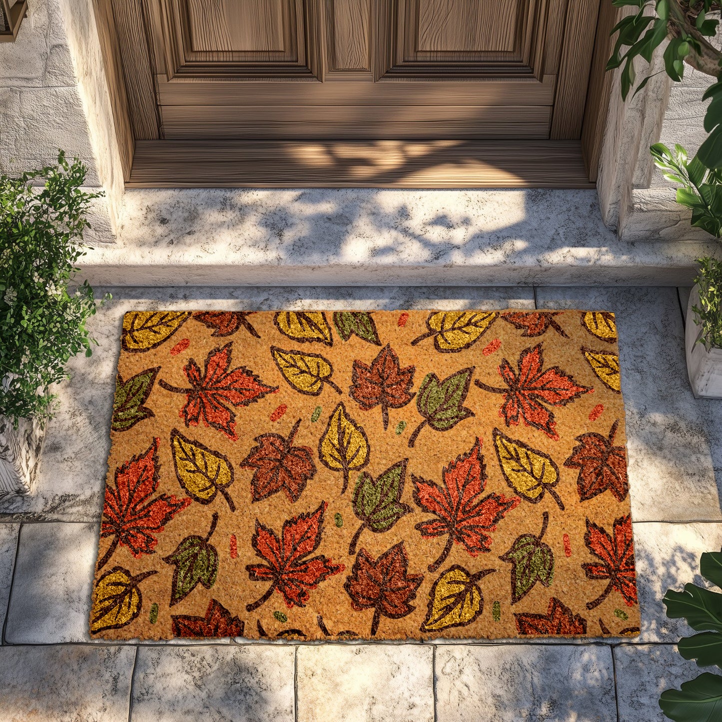 Cute Fall Welcome Mat: Autumn Leaves Doormat for Thanksgiving Decor