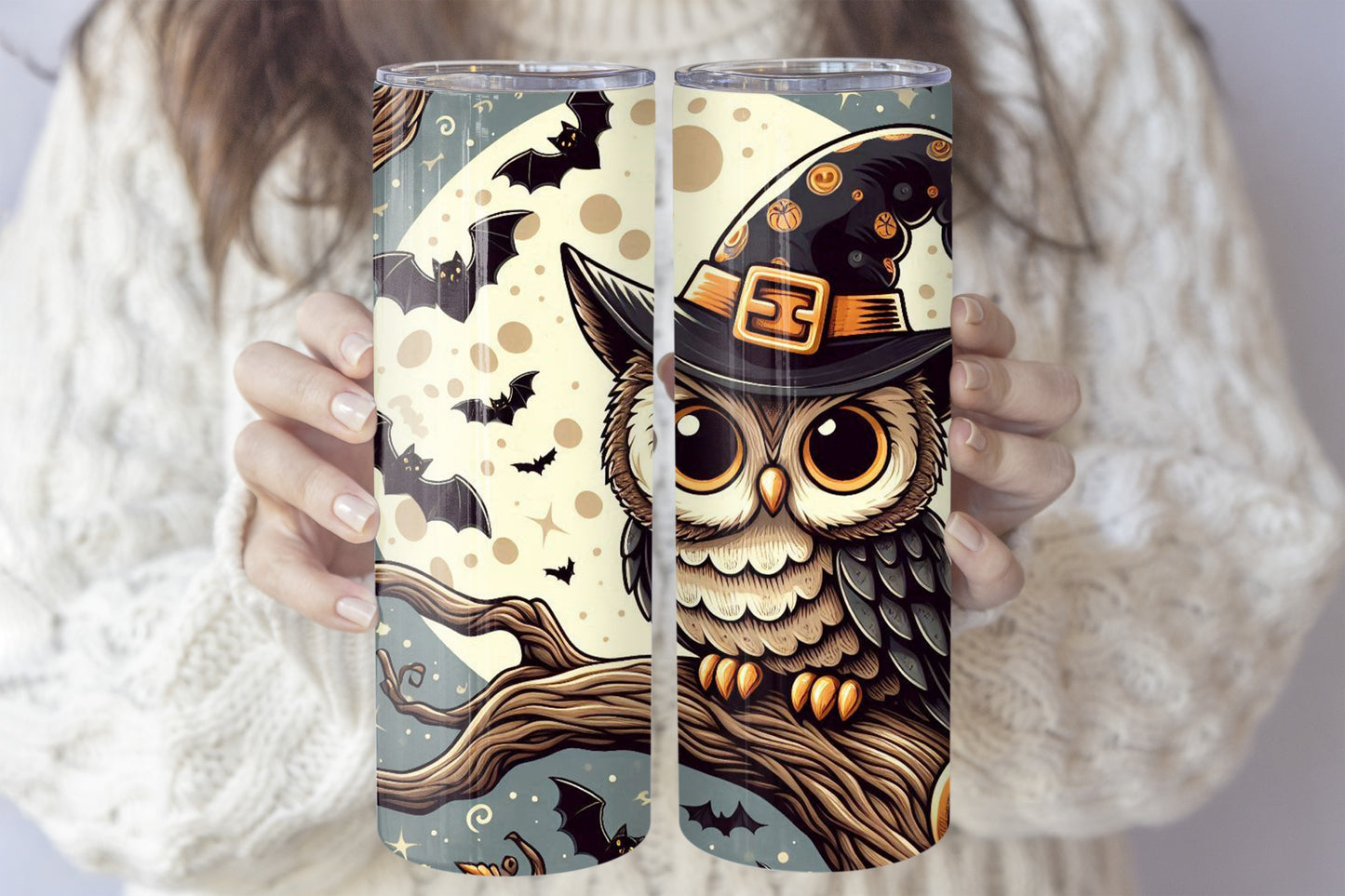 Whimsical Owl Theme Steel Tumbler, Perfect for Fall and Halloween