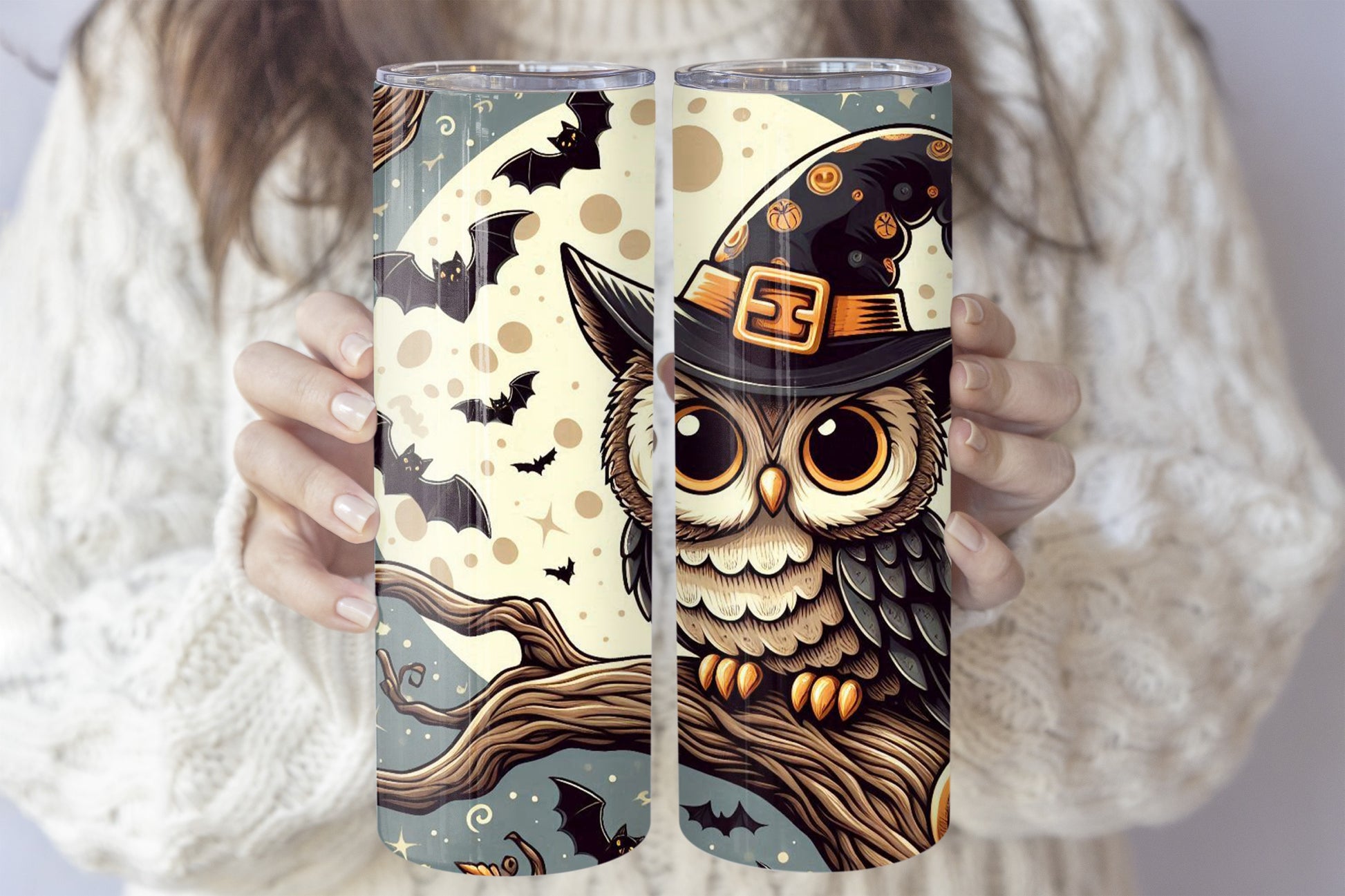 Whimsical Owl Theme Steel Tumbler, Perfect for Fall and Halloween
