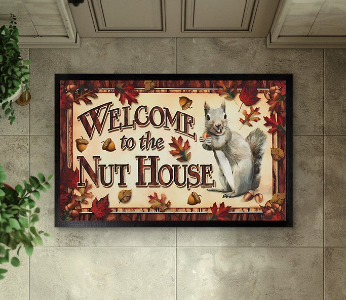 Humorous Welcome Mat for Squirrel Lovers: The Nut House Entry