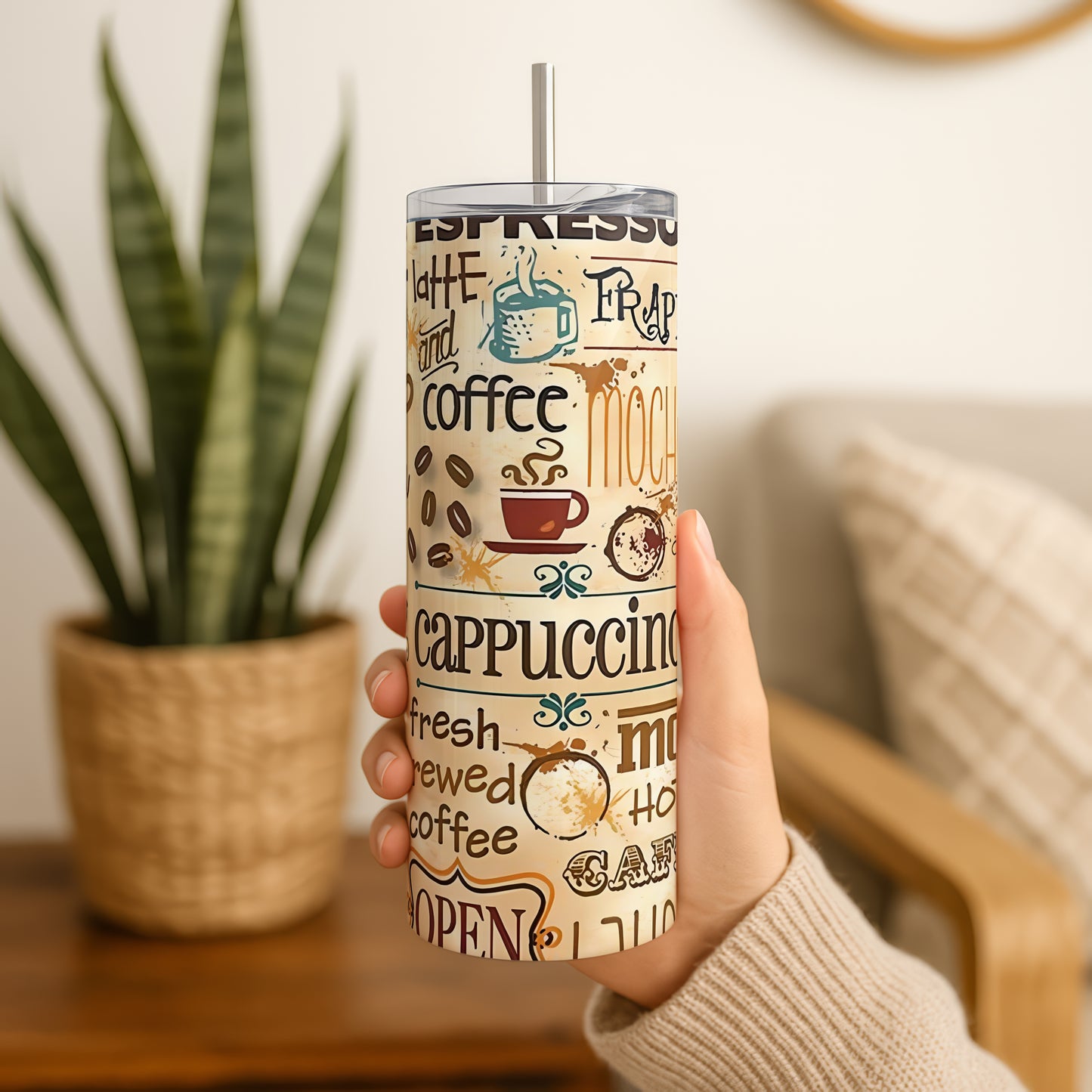 Retro Coffee Shop Style Tumbler, Stainless Steel Insulated Aesthetic Gift