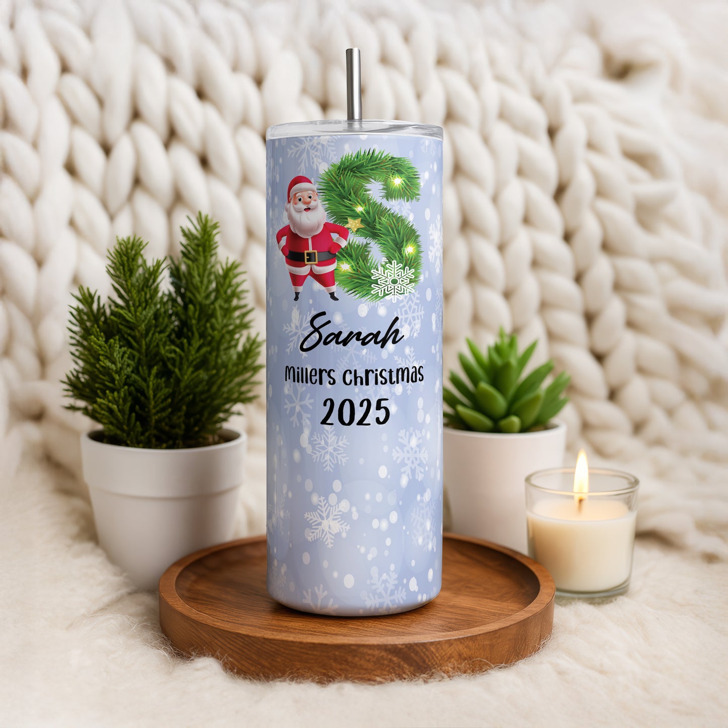 Custom Initials Tumbler Set, Festive Family Party Cups, Holiday Gift