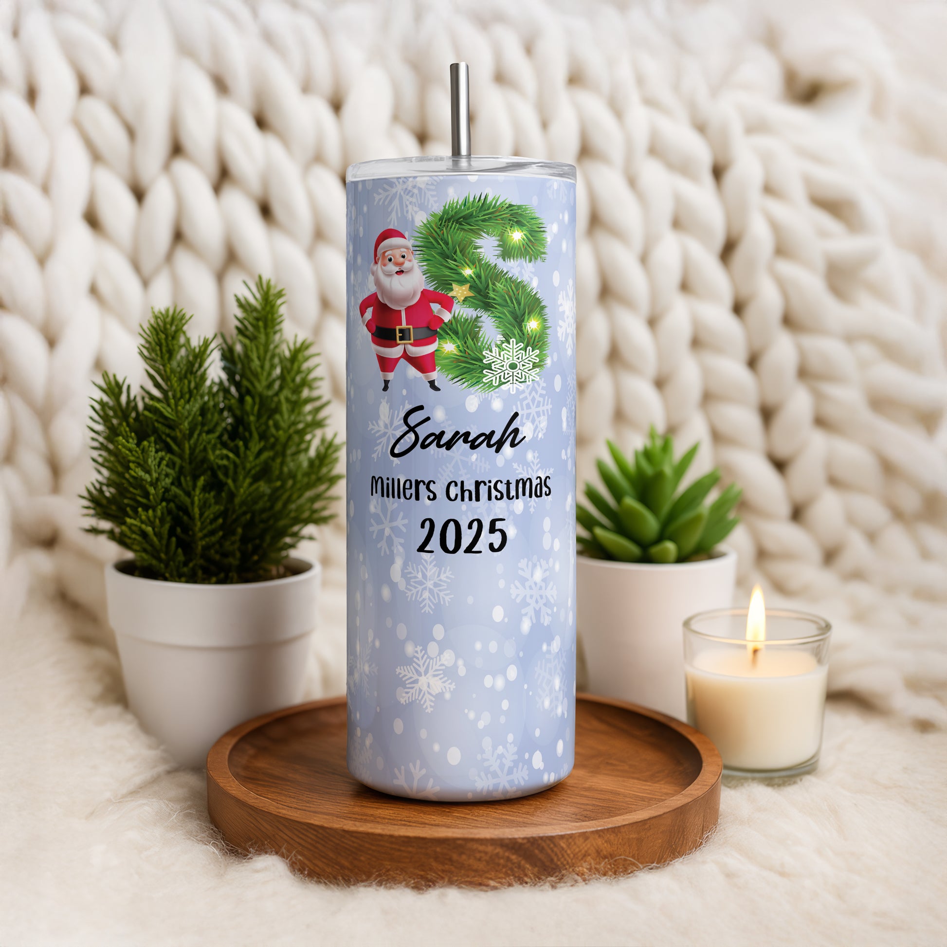 Custom Initials Tumbler Set, Festive Family Party Cups, Holiday Gift