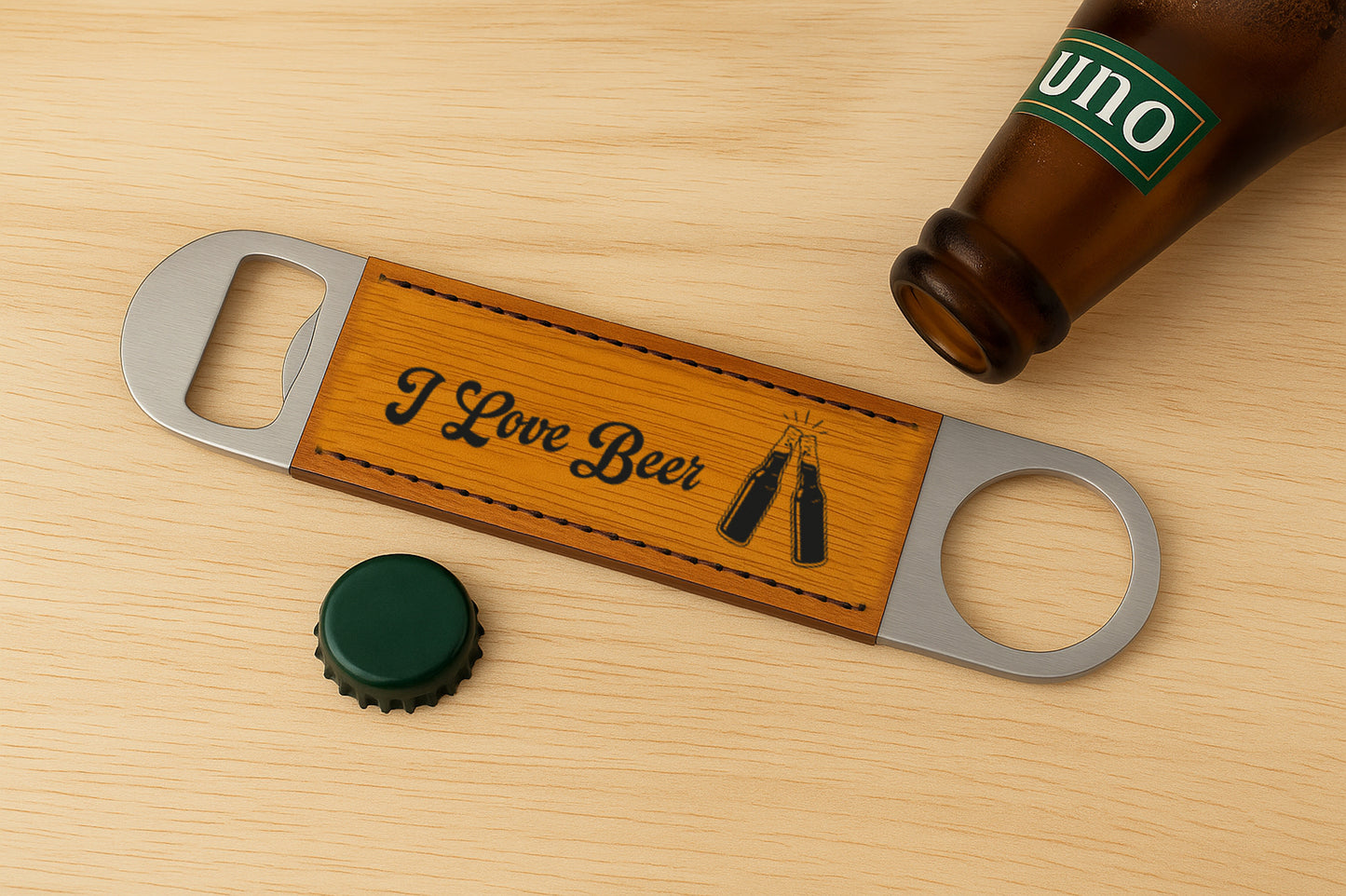 Personalized Leather Beer Opener, Hunter's Custom Bartender Gift, Engraved Name