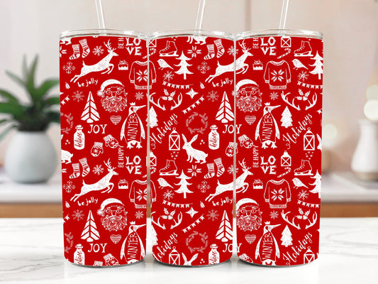 Festive Kids' Water Bottle, Santa Reindeer Pattern Insulated Tumbler